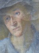Attributed to Dod Procter (1890-1972) Newlyn School, Portrait of a lady in blue coat and hat, signed