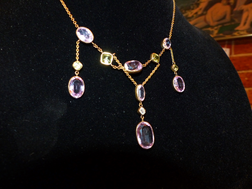 An art Nouveau amethyst and peridot necklace set single diamond - Bild 9 aus 10