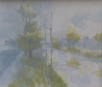 Brett McEntagart RHA (b.1939) Irish, (ARR), Misty river landscape with trees, signed and dated '