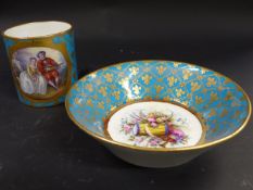 A 19th Century Sevres porcelain cabinet cup and saucer. With painted trellis and fleur de lye