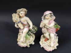 Two 19th Century Derby style figures emblematic of summer and autumn. 17cm high