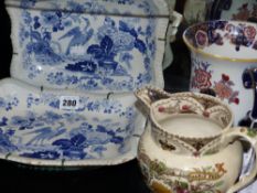 A pair of 19th Century blue and white printed shallow dishes. 'Impressed Canton China'. 27 x 20cm, A