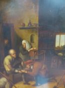 Continental School, Figures in a surgeon's surgery, and figures in a tavern interior, oil on tin, 24