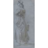 Paul Sandby (1725-1809), Woman walking, pencil and monochrome wash, 11 x 5cm.