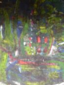 Guy Warren (b.1921) Australian, Jungle Image, blue, green, red, signed and indistinctly dated (59?),