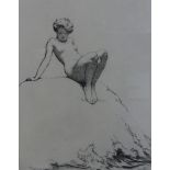 Warren Davis (1865-1928), Rising water - nude on a rock, signed in pencil, etching, 19.5 x 15cm.