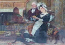 John Seymour Lucas (1849-1923), "Enjoying themselves - very rare work", interior scene with couple