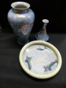 A Wilton ware lustre baluster vase decorated with fish. 34cm high, another Wilton ware vase of