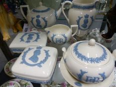 A Wedgwood Queens ware three piece tea set produced for the coronation 1953 together with a matching