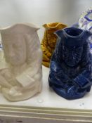 Three Wedgwood pottery Toby Jugs The Elieu Yale Toby, each in a different colour.