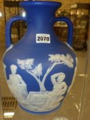 A Wedgwood blue Jasper ware Portland vase. 27cm high