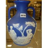 A Wedgwood blue Jasper ware Portland vase. 27cm high