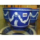 Three Wedgwood blue Jasper ware jardinieres. 16.5cm high