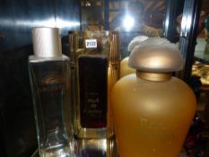 Large size perfume/ scent display bottles.Rose Ispahan, Must de Cartier and Lacoste.