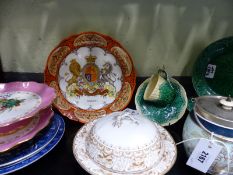 A group of antique and later Wedgewood pieces to include a floral decorated biscuit jar, a leaf