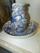 Bursley ware Charlotte Rhead flower decorated pottery jug and bowl