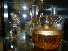 Large size perfume/scent display bottles.Guarlin- Shalimar, Dior- Sauvage and Champagne together