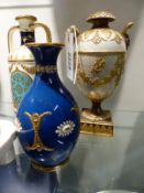 Three Wedgwood vases with gilt neo classical style decoration. Height of largest 17.5cm