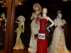 Two Doulton and three Coalport figurines.