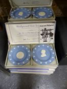 A Wedgwood blue Jasper ware set of thirteen state seals which represent those states which signed