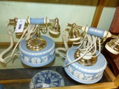 A pair of Wedgwood blue Jasper ware boudoir telephones