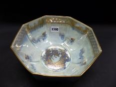 Daisy Makeig-Jones: A Wedgwood dragon lustre octagonal bowl. Pattern number Z4829. 23cm wide x