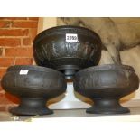 Three Wedgwood black basalt bowls with classical figure decoration. Diameter of largest 26cm