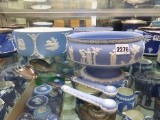 A pair of Wedgwood blue Jasper ware bowls, another similar with a pair of servers.