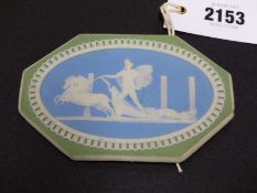 An antique Wedgwood three colour Jasper ware octagonal plaque, a classical scene of a charioteer.
