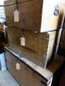 THREE ANTIQUE PINE BLANKET CHESTS.