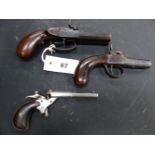 A PERCUSSION POCKET PISTOL BY MOLE OF BRISTOL TOGETHER WITH A CONTINENTAL DOUBLE BARRELED PERCUSSION