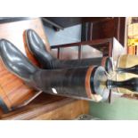 TWO PAIRS OF VINTAGE BLACK LEATHER RIDING BOOTS WITH TREES.