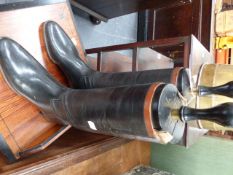 TWO PAIRS OF VINTAGE BLACK LEATHER RIDING BOOTS WITH TREES.