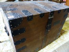 A LARGE VICTORIAN OAK AND IRON BOUND SILVER CHEST