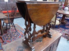 AN ANTIQUE OAK SMALL SILHOUETTE FRAMED GATELEG COTTAGE TABLE INCORPORATING EARLY 18TH.C.ELEMENTS.