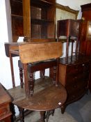 A 19TH.C.OAK GATELEG TABLE, TWO BEDSIDE CABINETS, TWO SMALL BOOKCASES, A PEMBROKE TABLE AND A BIDET