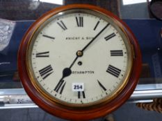 A VICTORIAN MAHOGANY 12" DIAL WALL CLOCK,ROMAN NUMERAL DIAL SIGNED KNIGHT & SON, NORTHAMPTON WITH