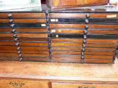 A SMALL DESK TOP CHEST OF TWENTY TWO COIN COLLECTOR'S DRAWERS.