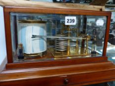A GOOD MAHOGANY CASED THERMO-BAROGRAPH COMPLETE WITH A PACK OF NEGRETTI & ZAMBRA RECORDING SHEETS.