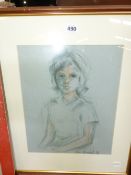 JOAN HAMMOND (20TH.C.) A PORTRAIT OF A GIRL, SIGNED, PASTEL. 35x28cms