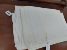 TWO IRISH LINEN CLOTHS, ONE WITH DOUBLE ACCENT BORDER AND ONE WITH SINGLE ACCENT BORDER. 222cms.