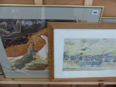 A WATERCOLOUR OF A PARK BY MICHAEL WARREN (IRISH B.1938) AND THREE PRINTS (4)