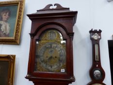 AN 18TH.C.OAK LONGCASE CLOCK WITH 12 " ARCH BRASS DIAL, SIGNED JOHN HALIFAX, BARNSLEY. SUBSIDARY