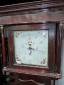 AN OAK CASED 30 HOUR LONGCASE CLOCK WITH 12 INCH PAINTED DIAL TOGETHER WITH A FURTHER 30 HOUR
