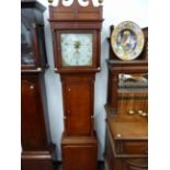 A GEORGIAN 30 HOUR LONGCASE CLOCK WITH PAINTED DIAL SIGNED EDW.MORGAN, NEWTOWN TOGETHER WITH A