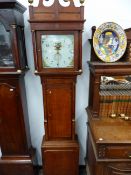 A GEORGIAN 30 HOUR LONGCASE CLOCK WITH PAINTED DIAL SIGNED EDW.MORGAN, NEWTOWN TOGETHER WITH A