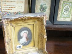 A 19TH.C.OVAL MINIATURE WATERCOLOUR OF A CLASSICAL MAIDEN, TWO PIERCED WORK VICTORIAN FRAMED