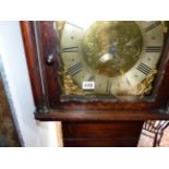 AN 18TH.C.OAK CASED 30 HOUR LONGCASE CLOCK WITH BRASS DIAL, SIGNED SAM HARLEY, SALOP AND WITH