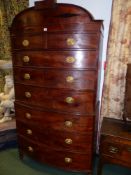A GEO.IV.MAHOGANY BOW FRONT TALL BOY CHEST ON CHEST WITH TWO SHORT AND SIX LONG GRADUATED DRAWERS.