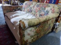 AN EARLY 20TH.C.HOWARD STYLE DEEP SEAT SETTEE WITH FEATHER CUSHIONS